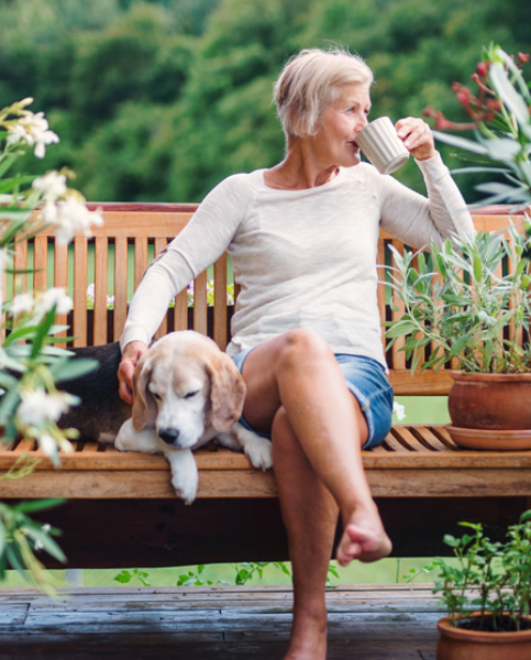 Woman on garden bench